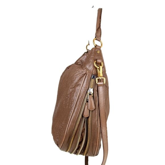 Marc Jacobs BROWN LAMB LEATHER ZIP EXPANDABLE HOBO SHOULDER BAG PURSE HANDBAG - Picture 4 of 16